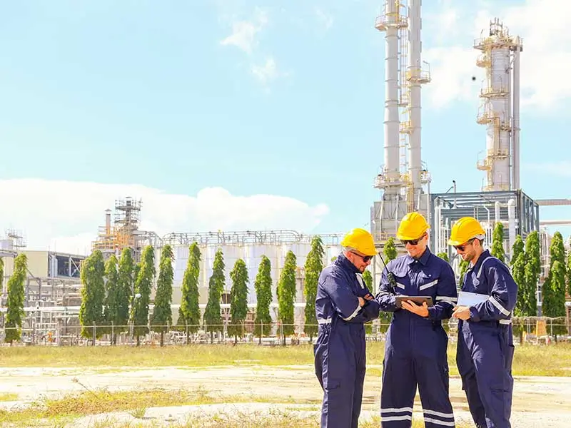 Team engineers and male technicians inspecting area