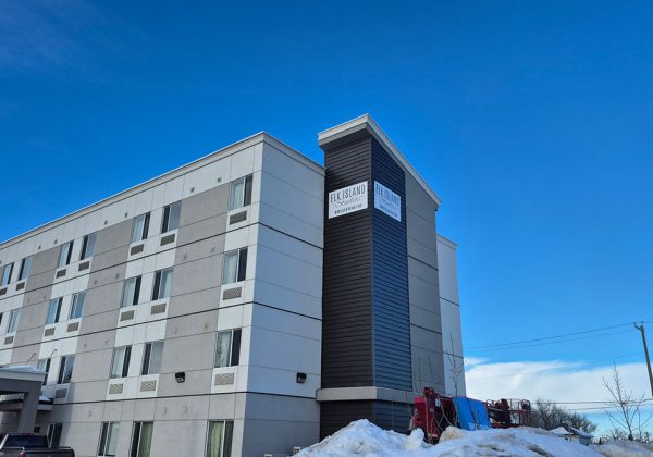 Bruderheim Exterior with new sign angled Bruderheim Exterior with new sign angled