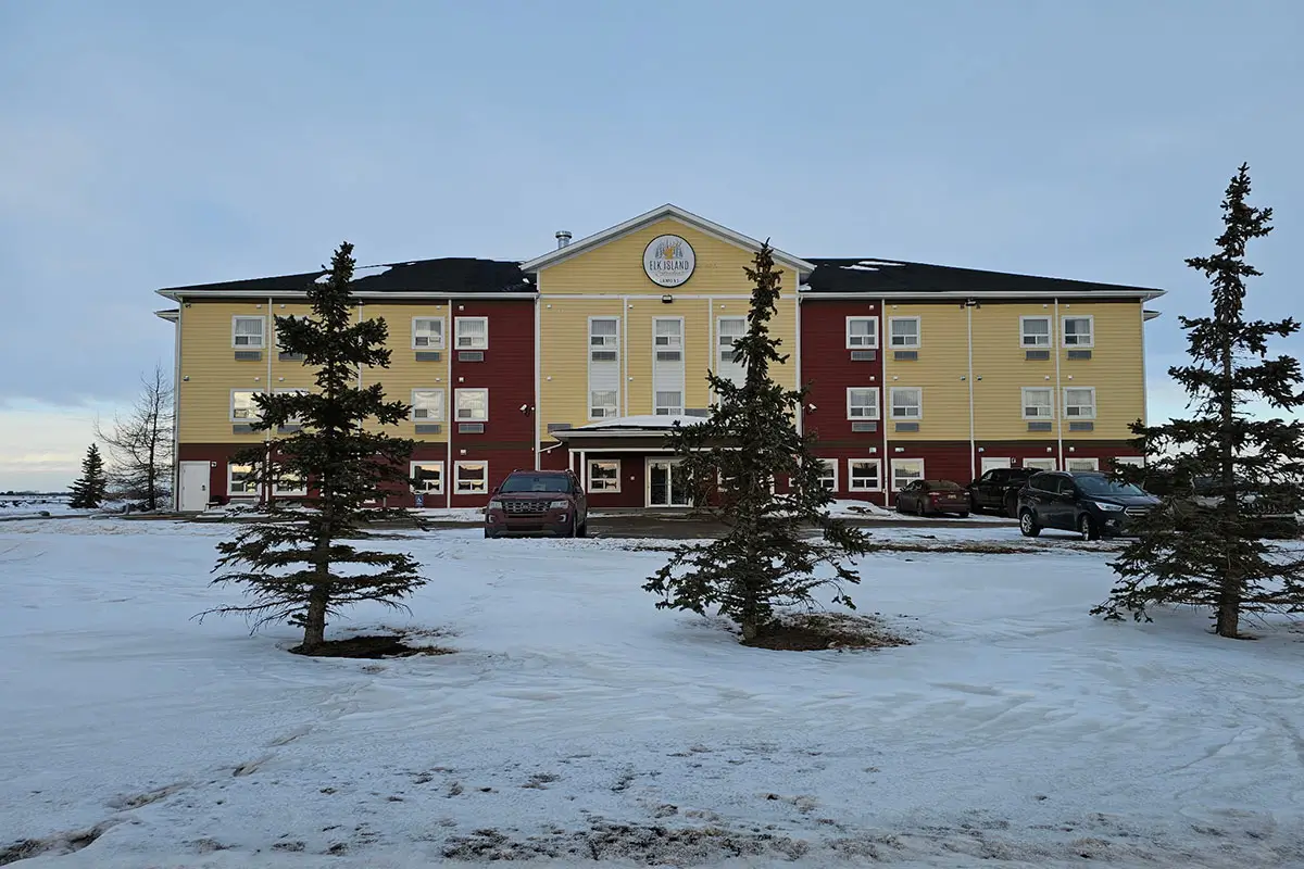 Elk Island Studios Lamont hotel view from lawn